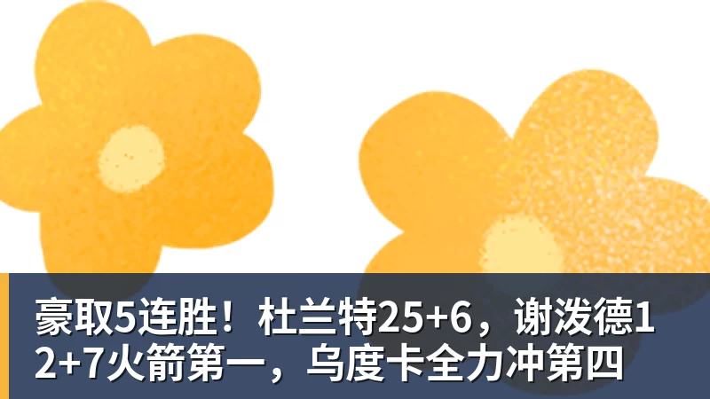 豪取5连胜！杜兰特25+6，谢泼德12+7火箭第一，乌度卡全力冲第四